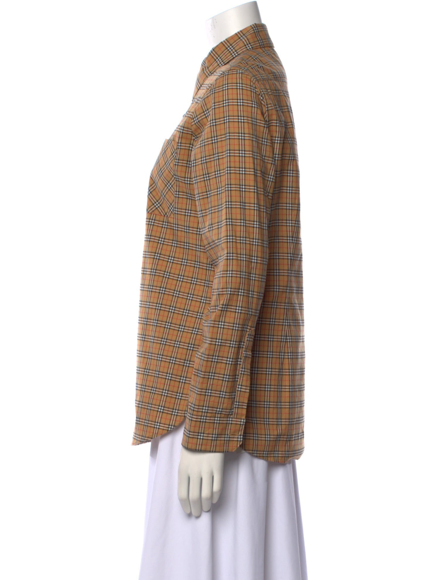 Burberry London Plaid Print Long Sleeve Button-Up Top