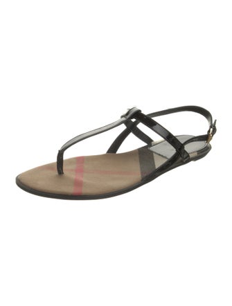 Burberry London House Check Pattern Patent Leather T-Strap Sandals