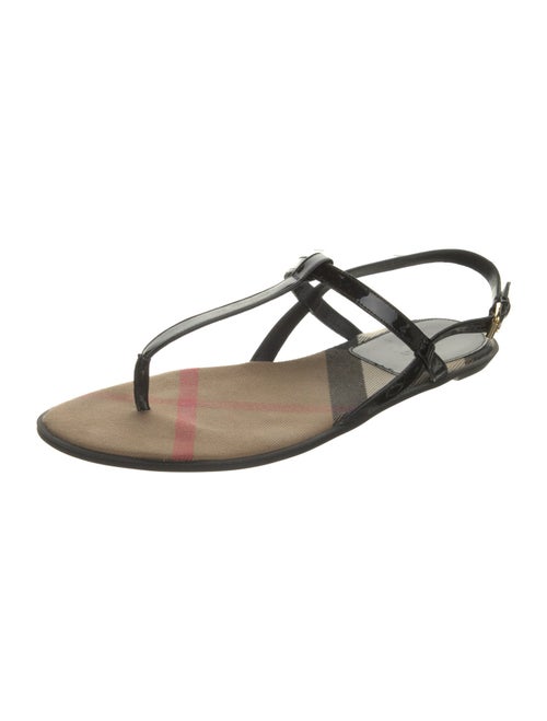 Burberry London House Check Pattern Patent Leather T-Strap Sandals