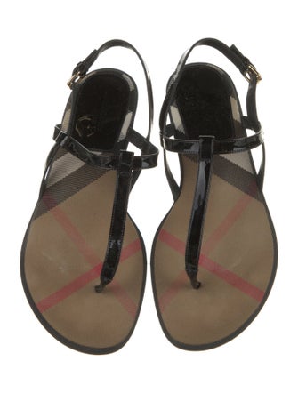 Burberry London House Check Pattern Patent Leather T-Strap Sandals