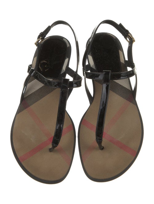 Burberry London House Check Pattern Patent Leather T-Strap Sandals