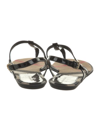 Burberry London House Check Pattern Patent Leather T-Strap Sandals