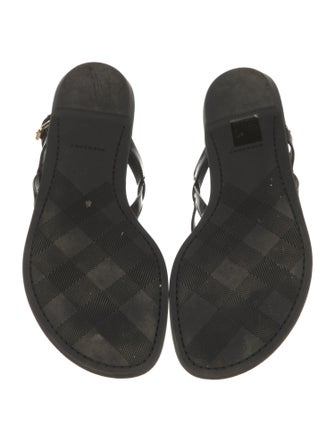 Burberry London House Check Pattern Patent Leather T-Strap Sandals