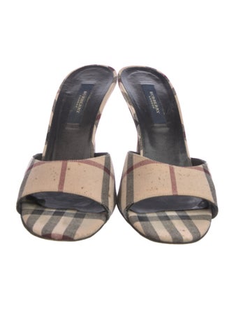 Burberry London Canvas Plaid Print Slides