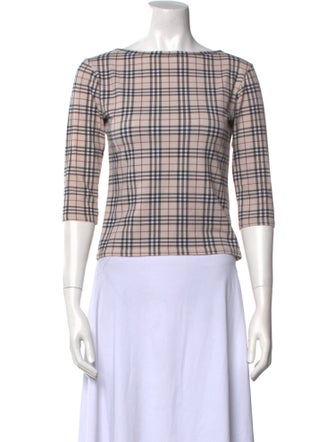 Burberry London Plaid Print Bateau Neckline Crop Top