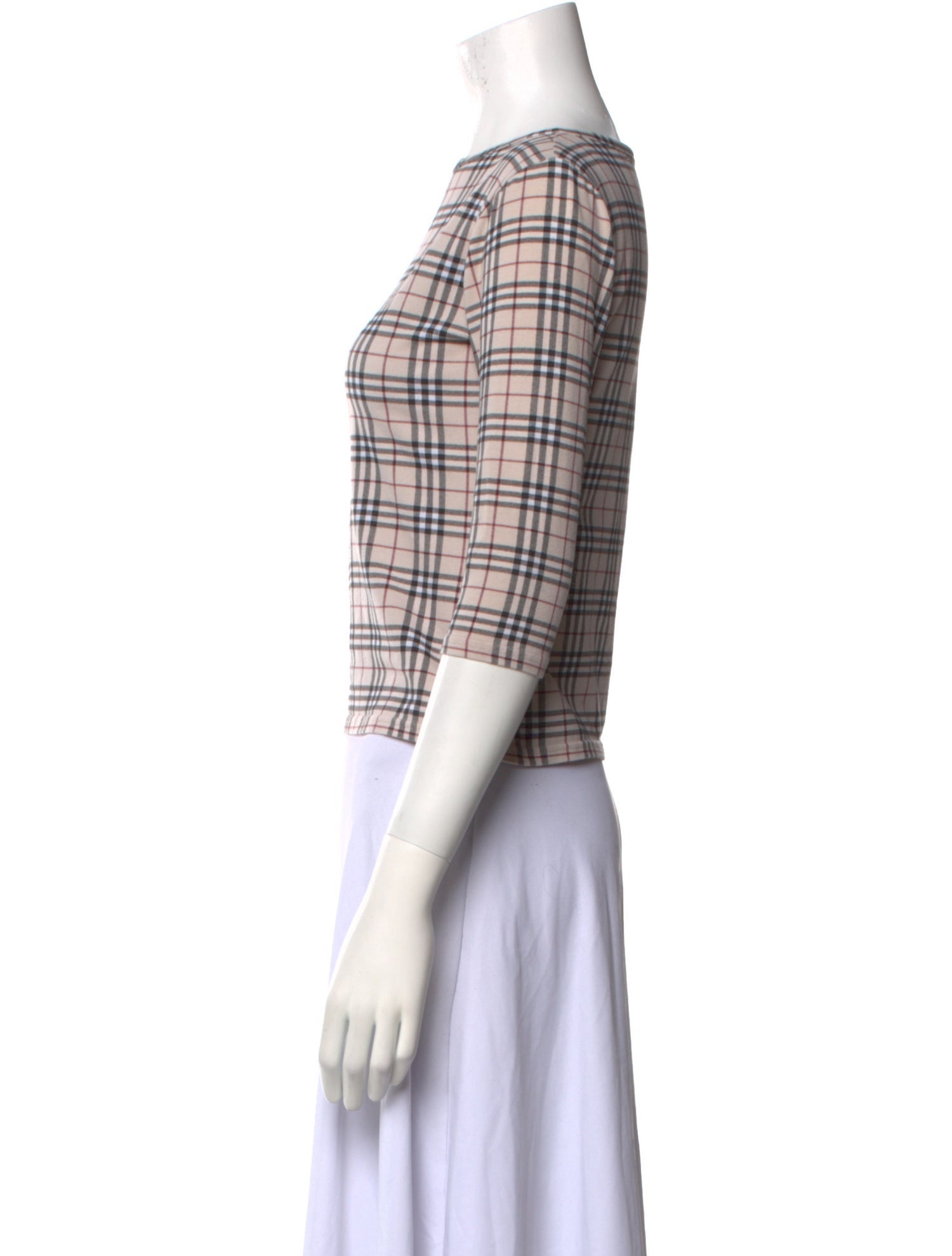 Burberry London Plaid Print Bateau Neckline Crop Top