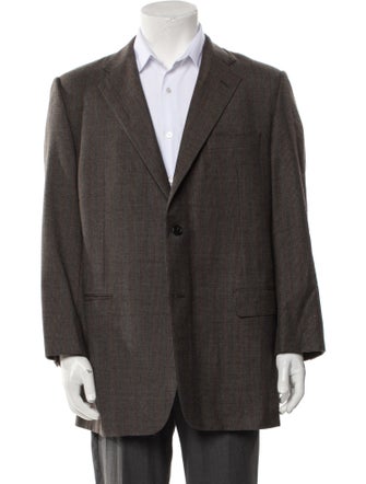 Burberry London Wool Plaid Print Blazer