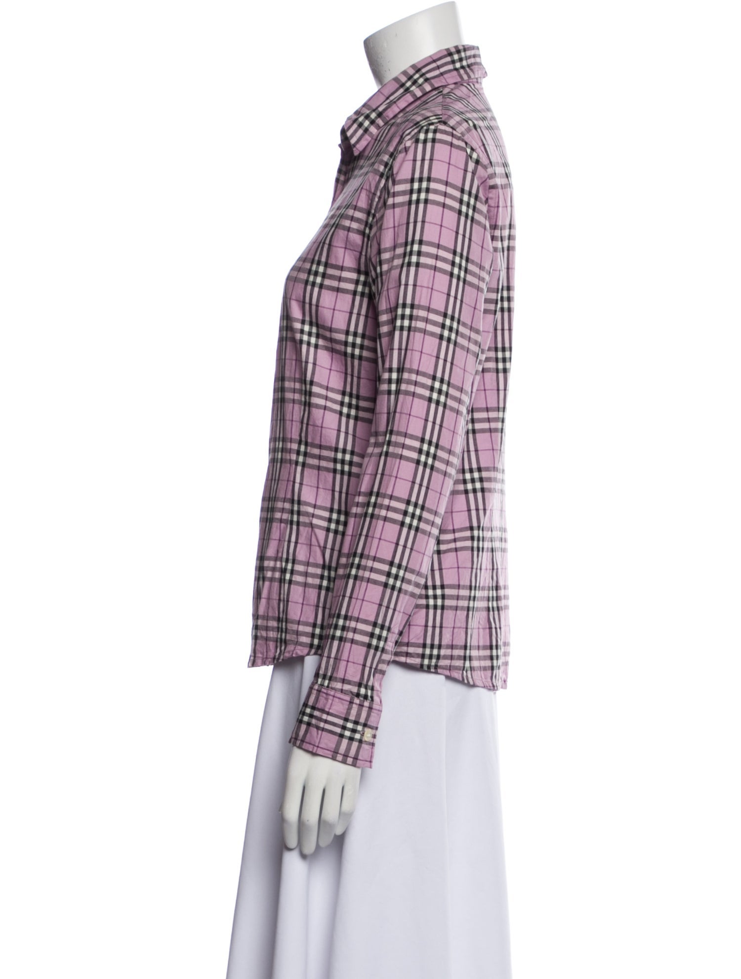 Burberry London Plaid Print Long Sleeve Button-Up Top