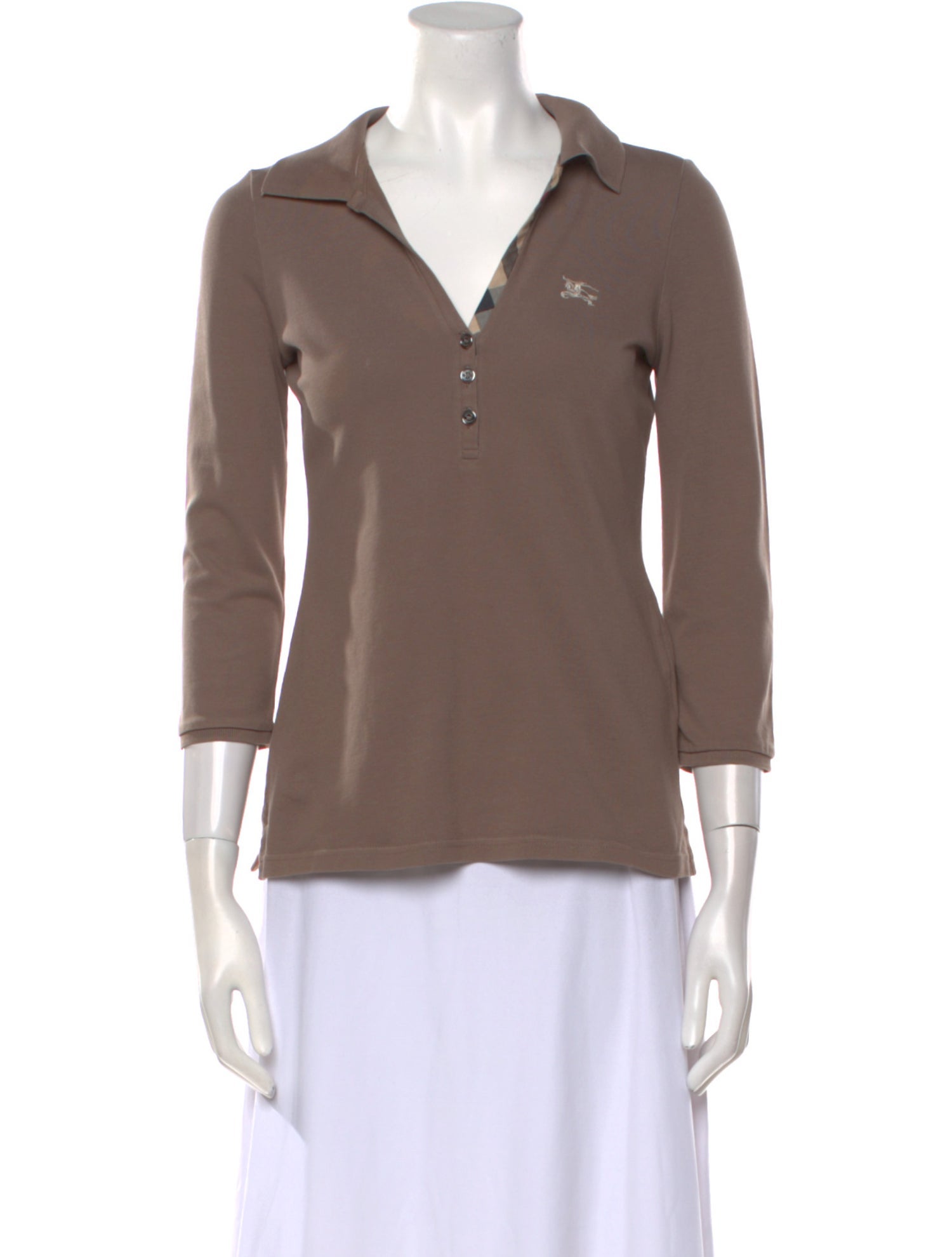 Burberry London V-Neck Three-Quarter Sleeve Polo