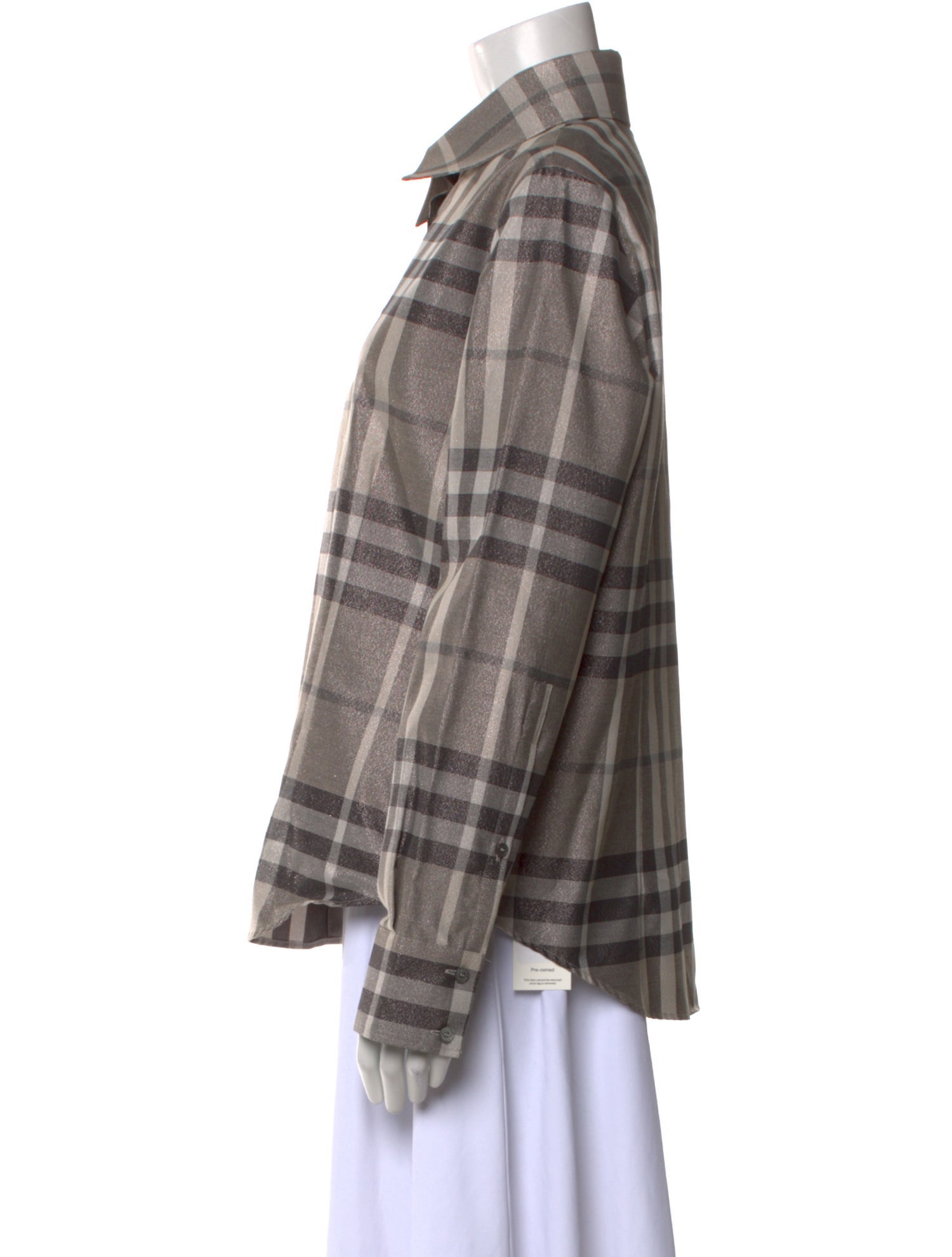 Burberry London Plaid Print Long Sleeve Button-Up Top