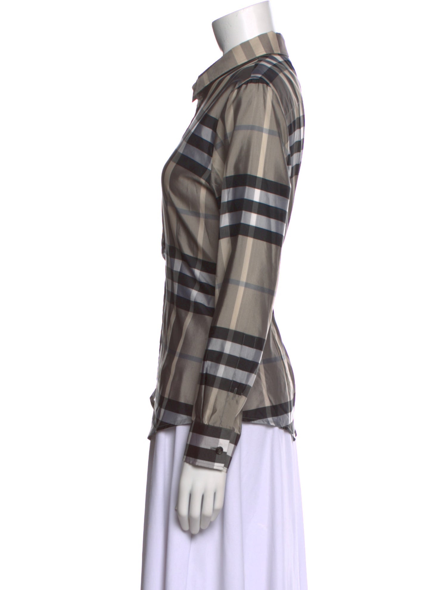 Burberry London Plaid Print Long Sleeve Button-Up Top