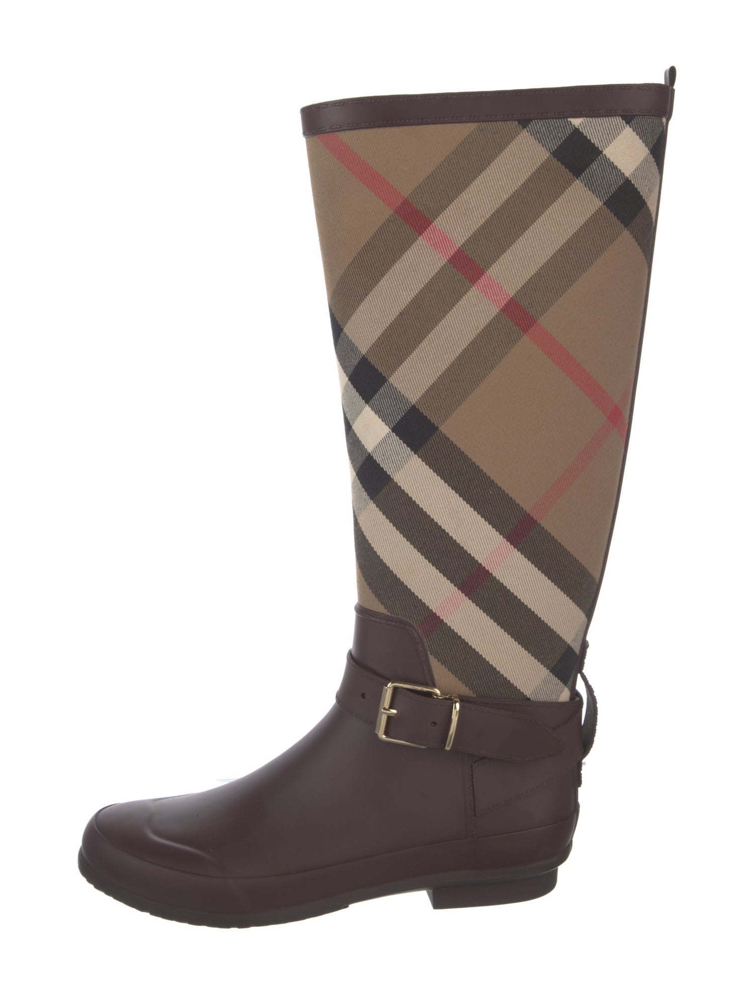 Burberry London Canvas Plaid Print Rain Boots