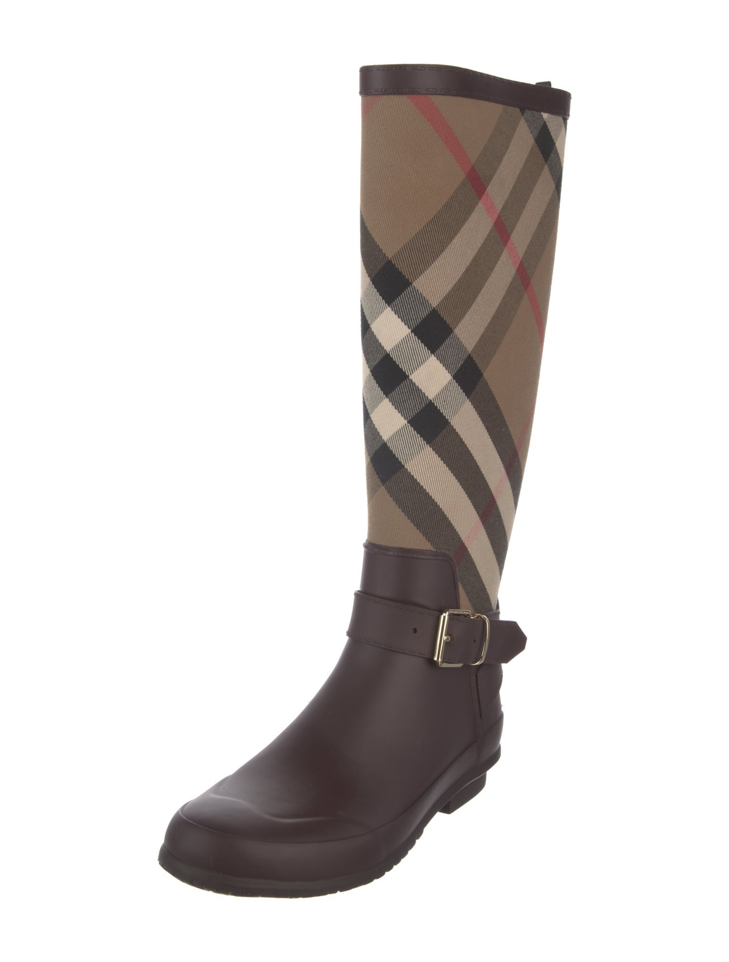 Burberry London Canvas Plaid Print Rain Boots