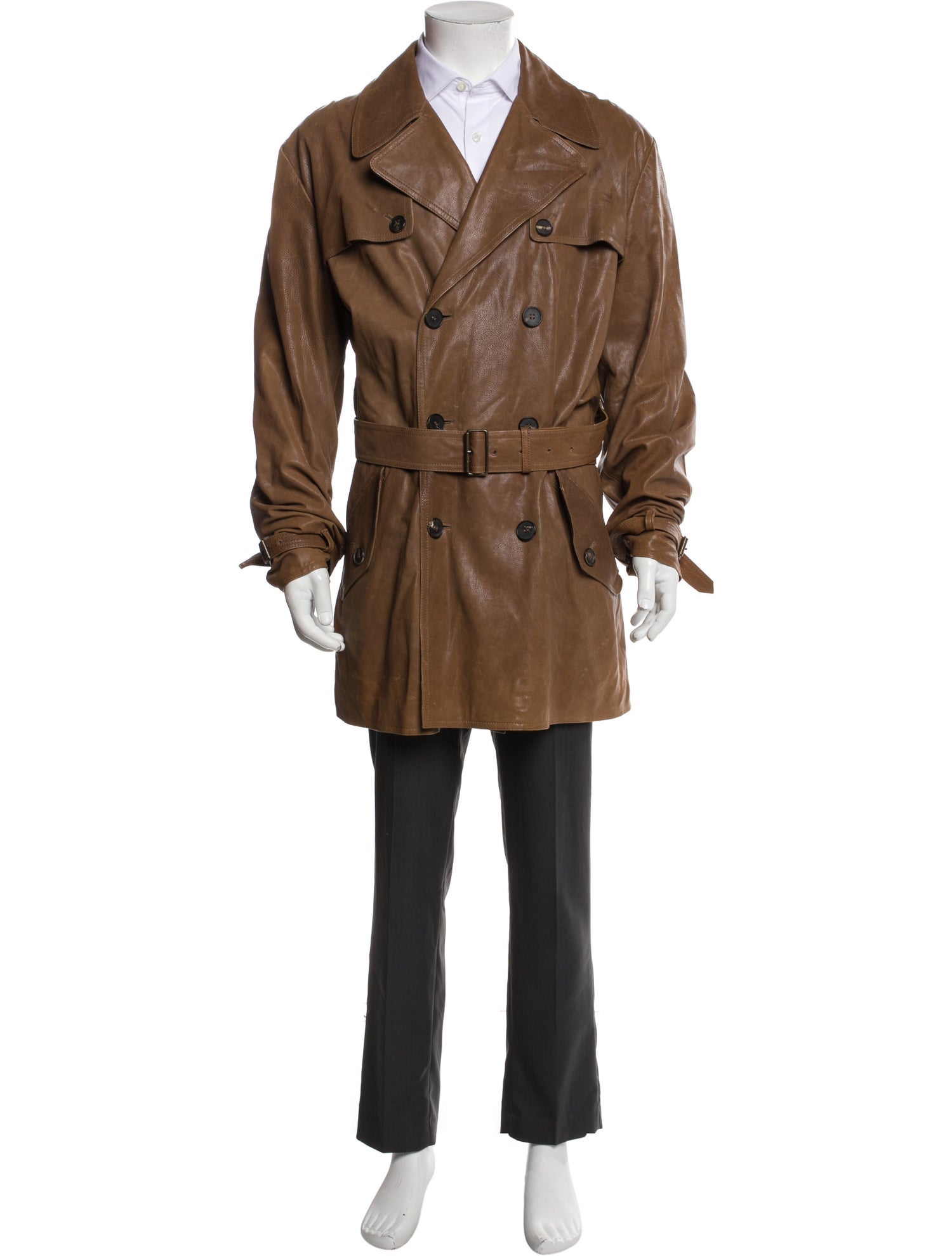 Burberry London Nova Check Pattern Leather Trench Coat