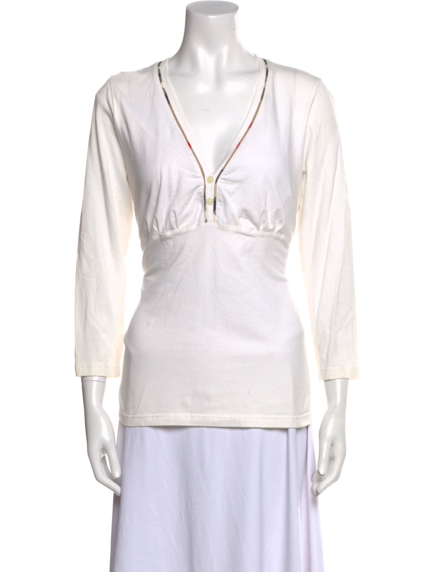 Burberry London V-Neck Three-Quarter Sleeve Top