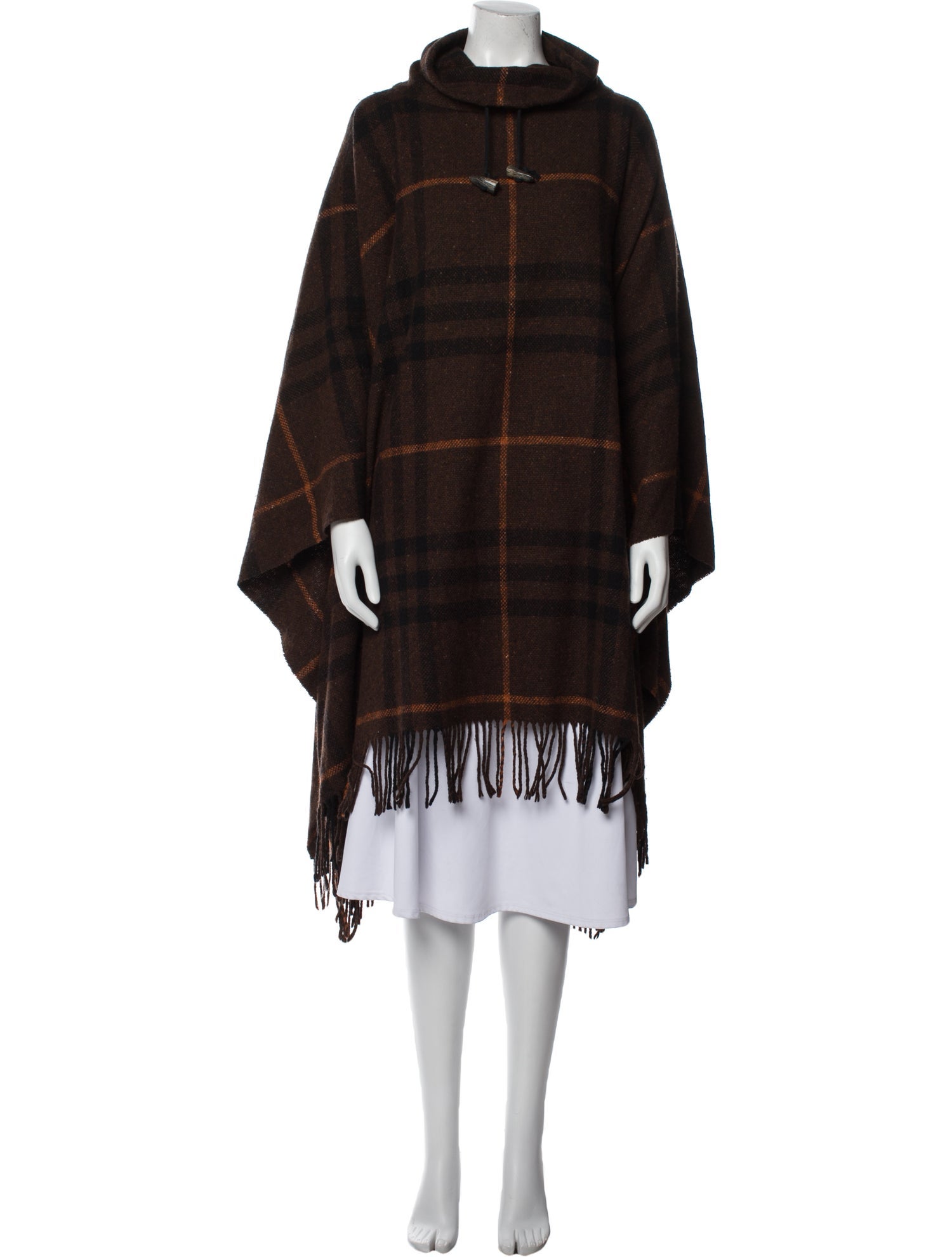 Burberry London Merino Wool Plaid Print Poncho
