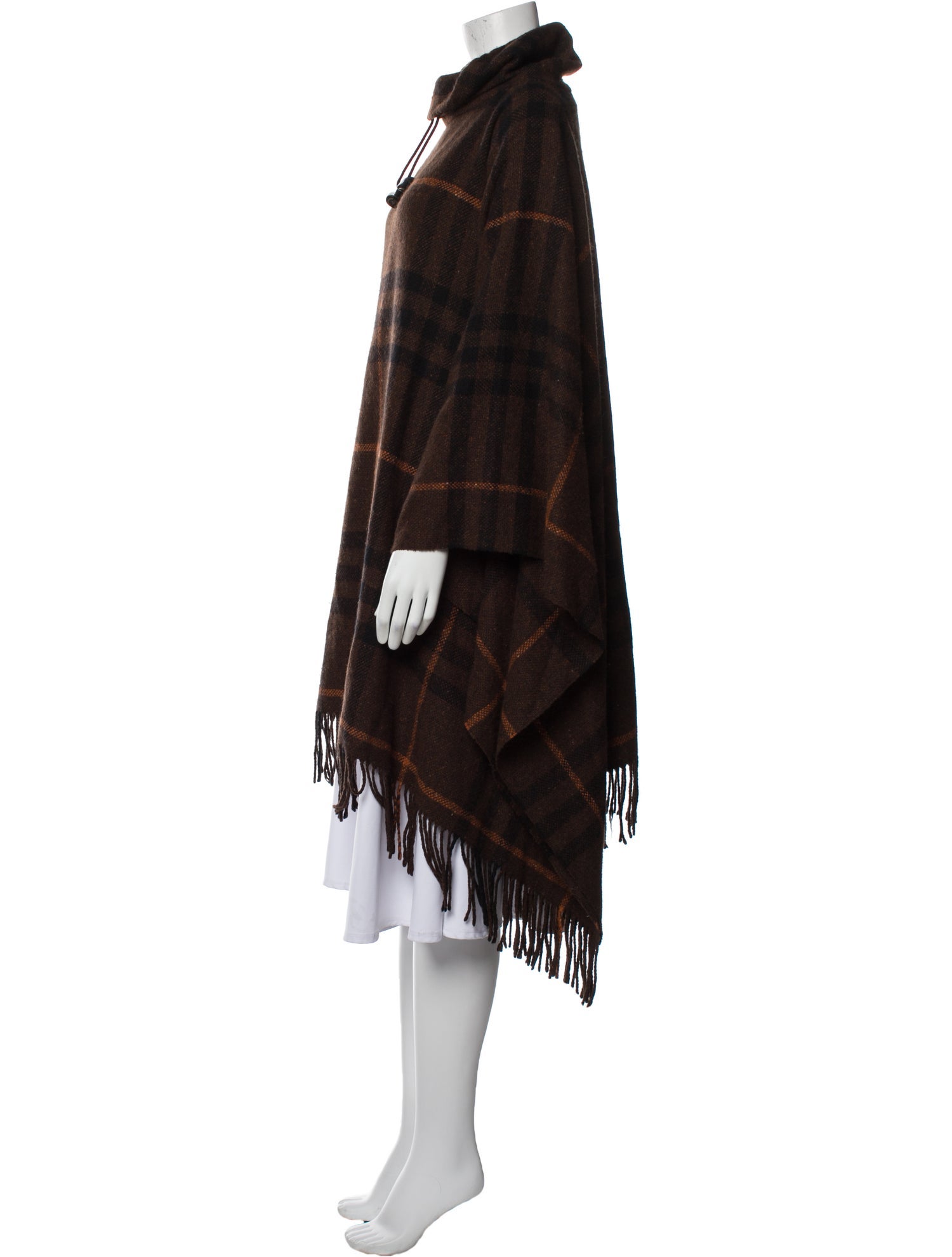Burberry London Merino Wool Plaid Print Poncho