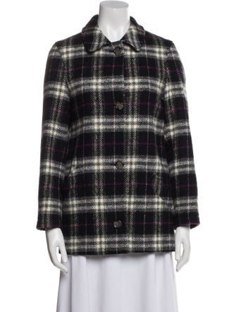 Burberry London Wool Plaid Print Coat