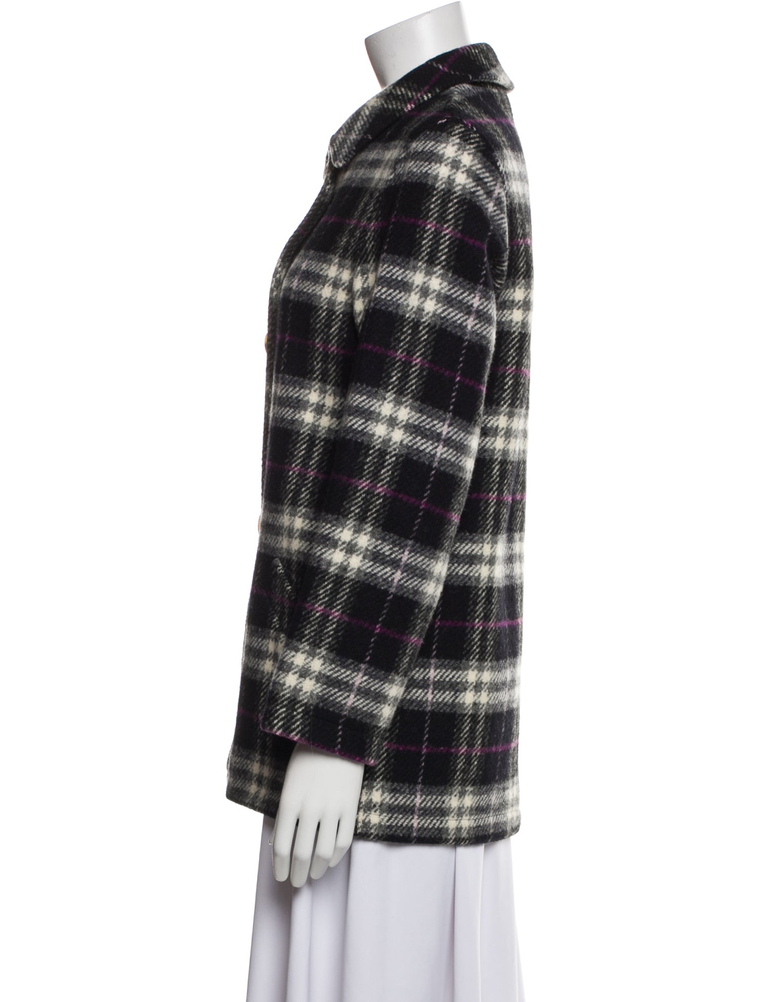 Burberry London Wool Plaid Print Coat