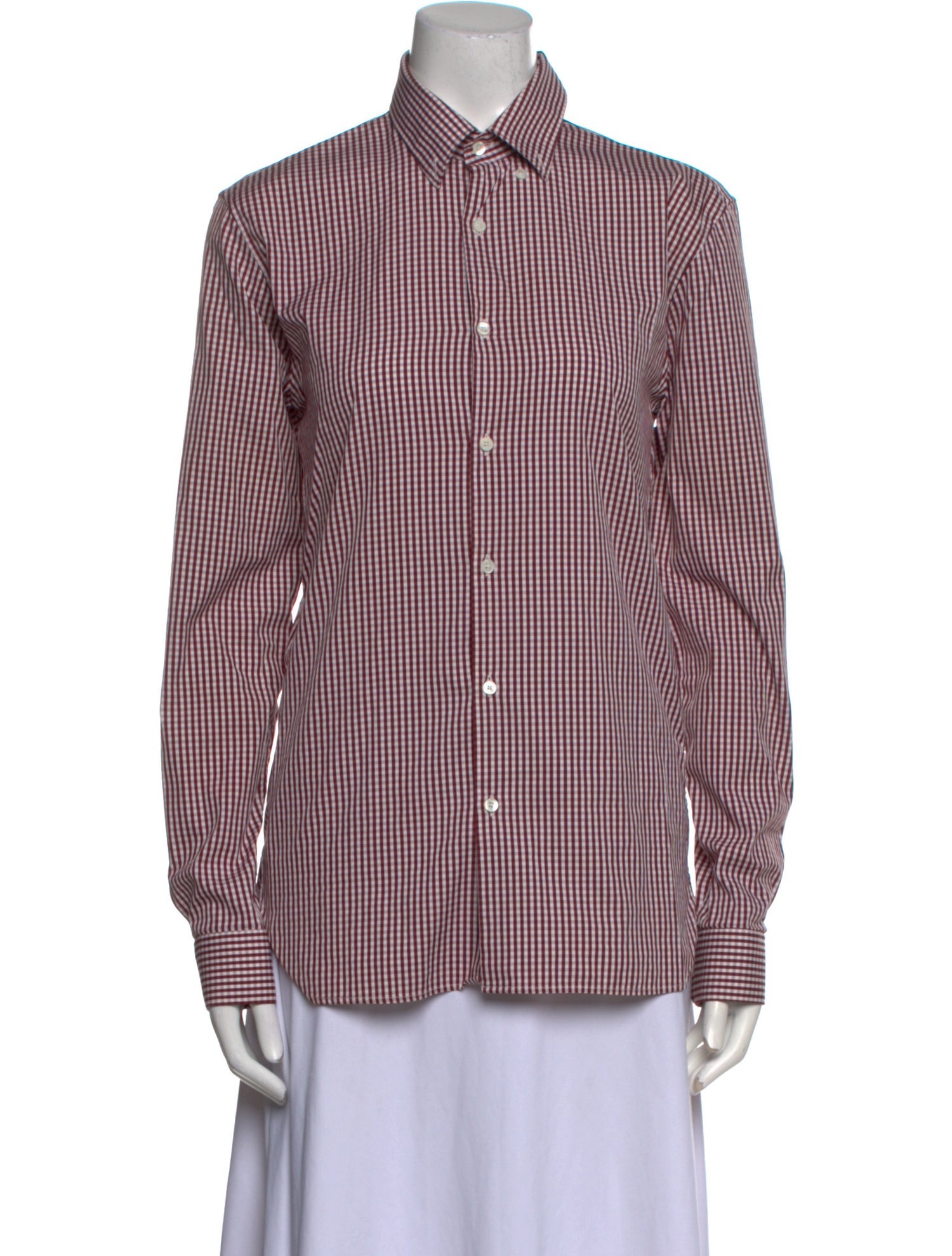 Burberry London Plaid Print Long Sleeve Button-Up Top