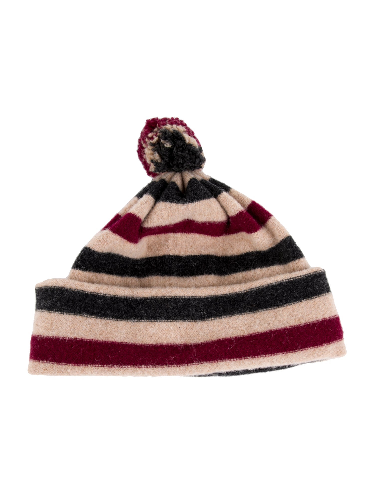 Burberry London Pom Pom Stiped Lambswool Beanie