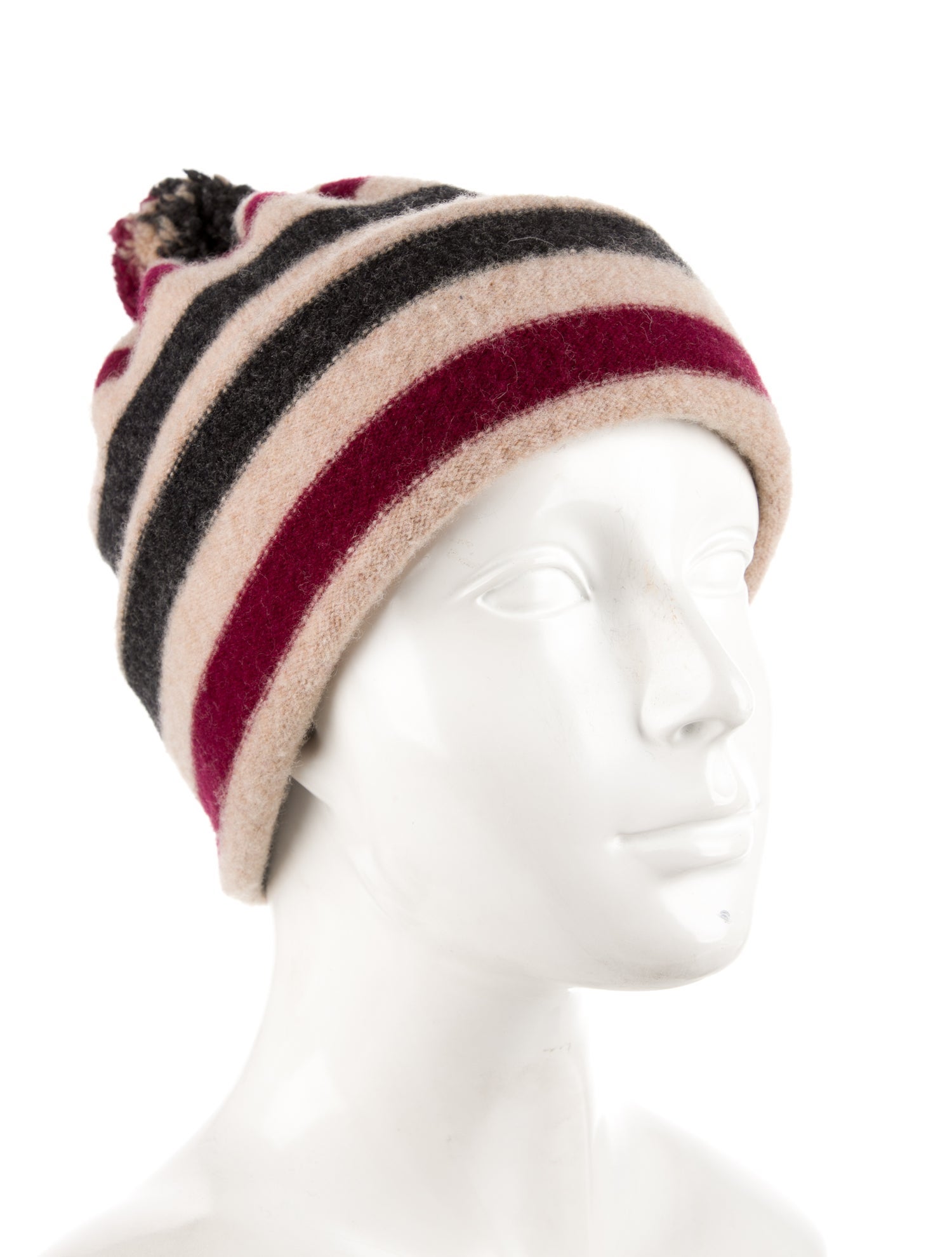 Burberry London Pom Pom Stiped Lambswool Beanie