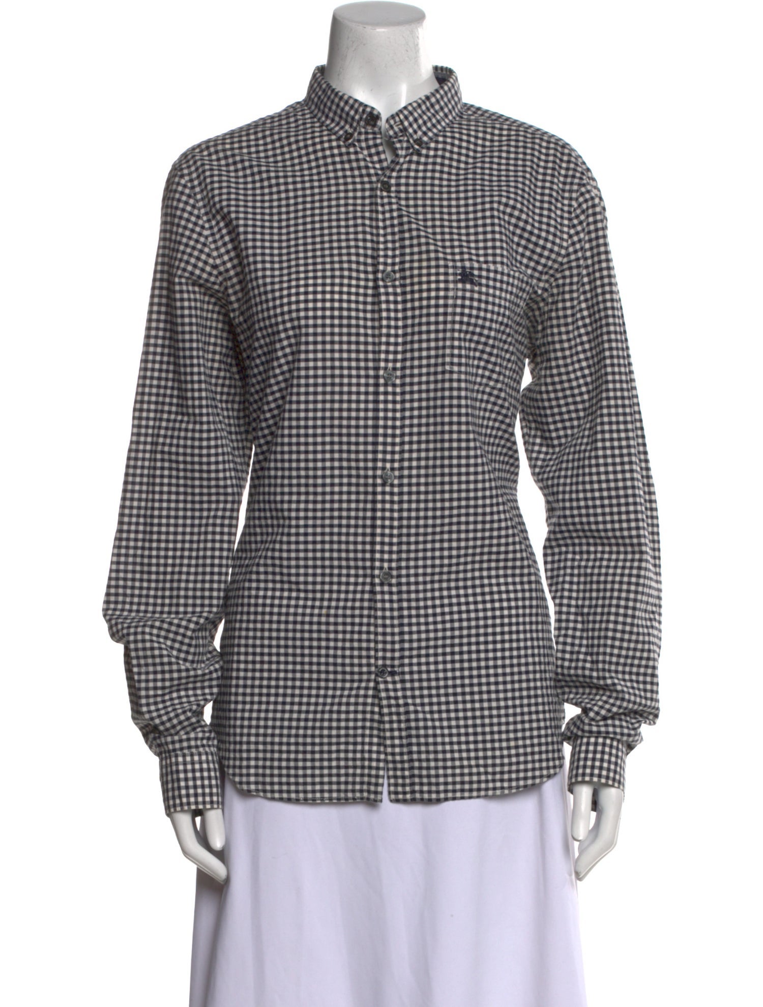 Burberry Brit Plaid Print Mock Neck Button-Up Top