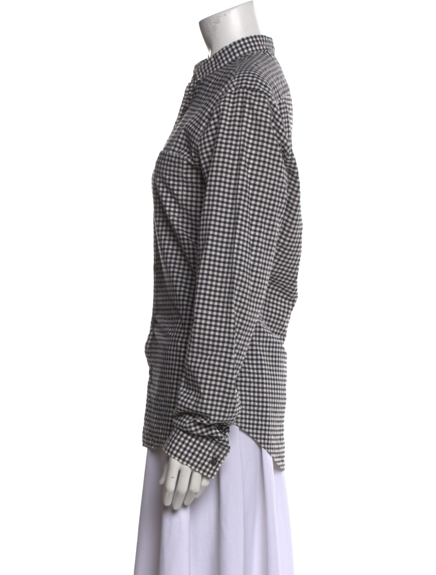 Burberry Brit Plaid Print Mock Neck Button-Up Top