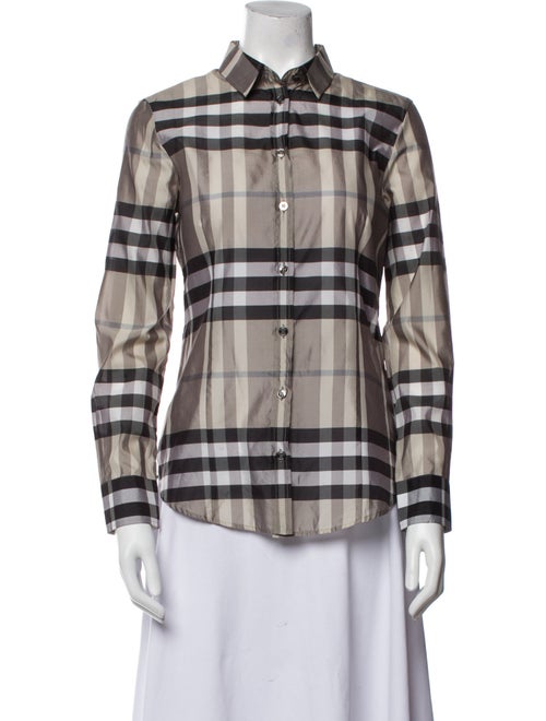 Burberry London Plaid Print Long Sleeve Button-Up Top