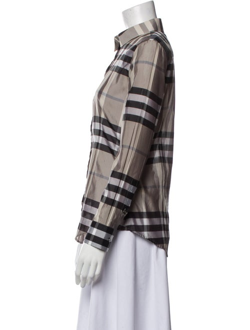 Burberry London Plaid Print Long Sleeve Button-Up Top