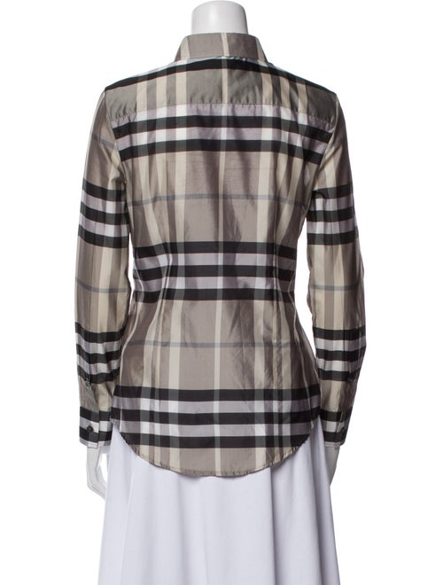 Burberry London Plaid Print Long Sleeve Button-Up Top