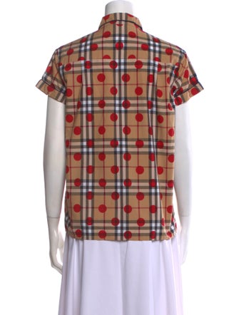 Burberry London Plaid Print Short Sleeve Button-Up Top