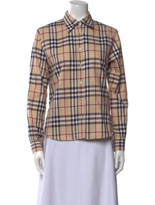Burberry London Plaid Print Long Sleeve Button-Up Top