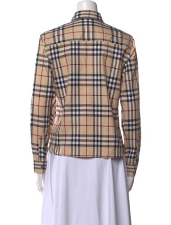 Burberry London Plaid Print Long Sleeve Button-Up Top