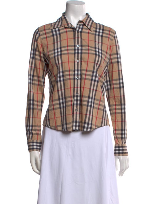 Burberry London Plaid Print Long Sleeve Button-Up Top
