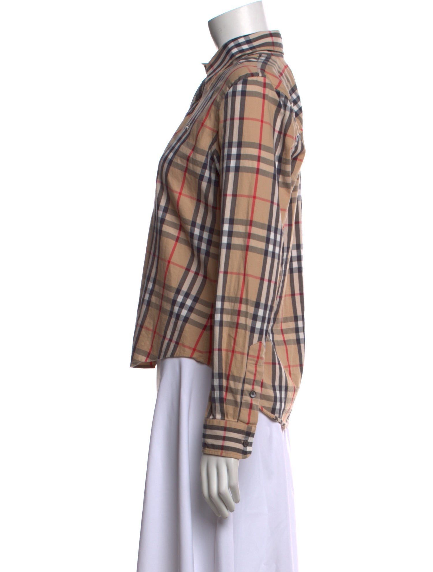 Burberry London Plaid Print Long Sleeve Button-Up Top