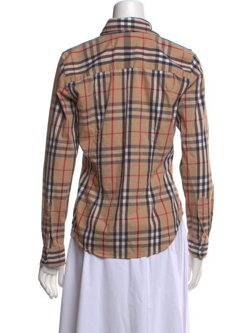 Burberry London Plaid Print Long Sleeve Button-Up Top