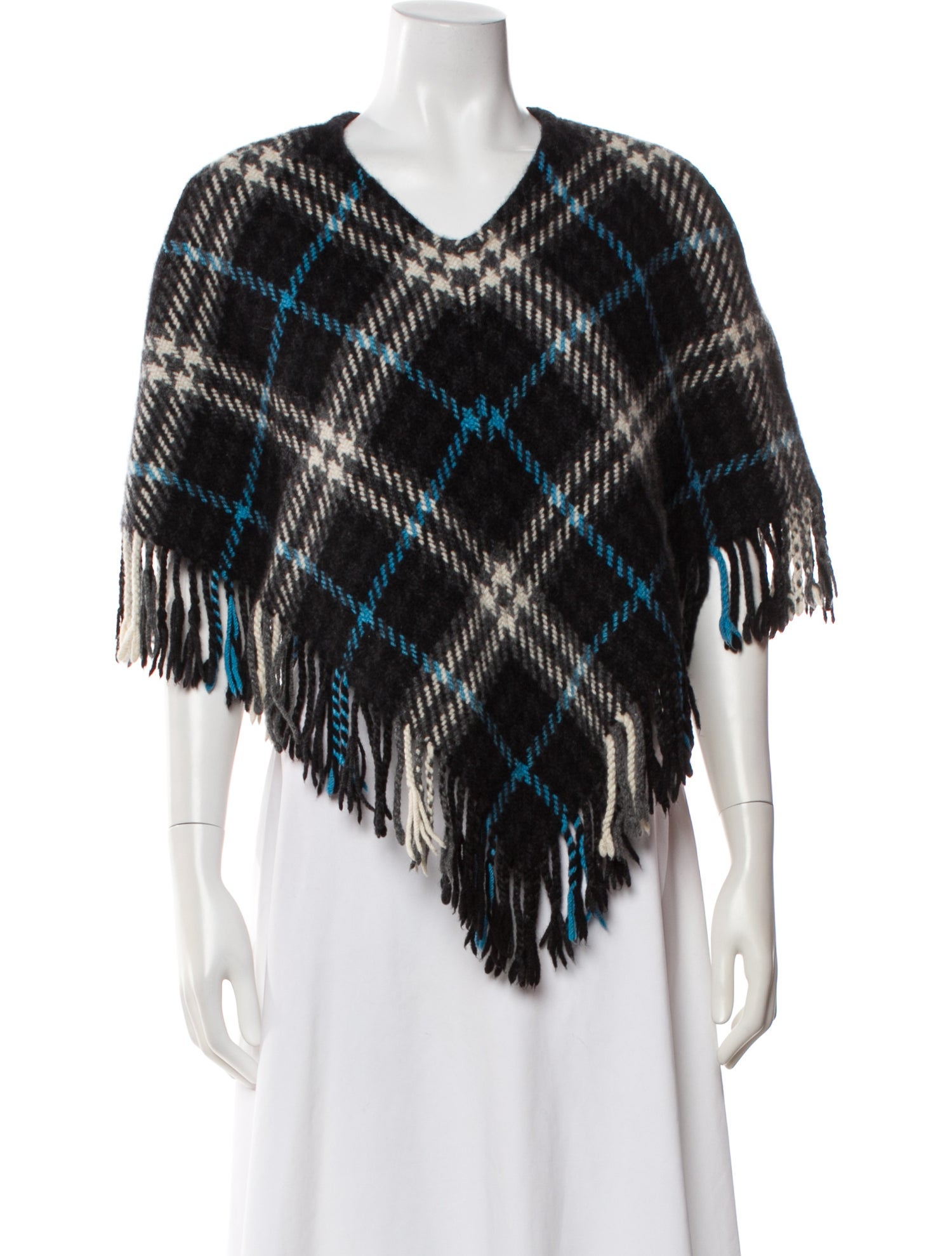 Burberry London Cashmere Plaid Print Poncho