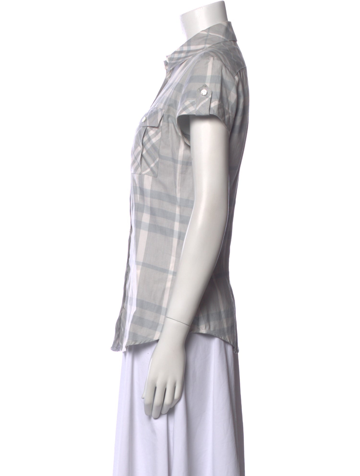 Burberry London Plaid Print Short Sleeve Button-Up Top