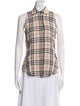 Burberry London Linen Plaid Print Button-Up Top