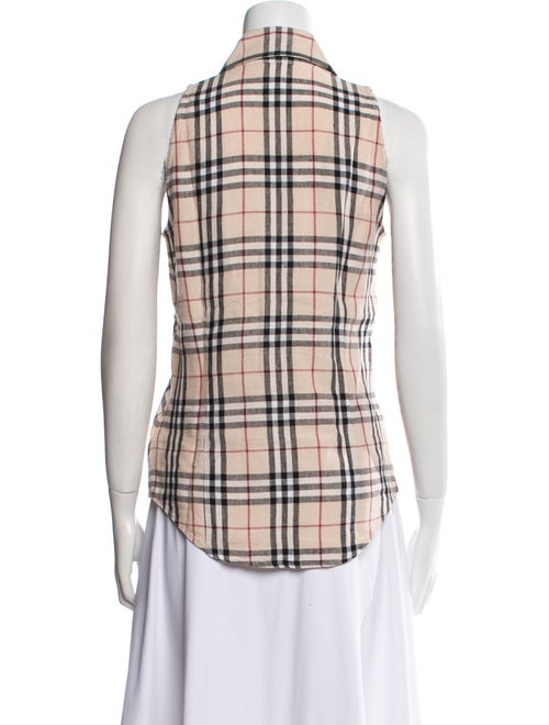 Burberry London Linen Plaid Print Button-Up Top