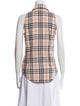 Burberry London Linen Plaid Print Button-Up Top