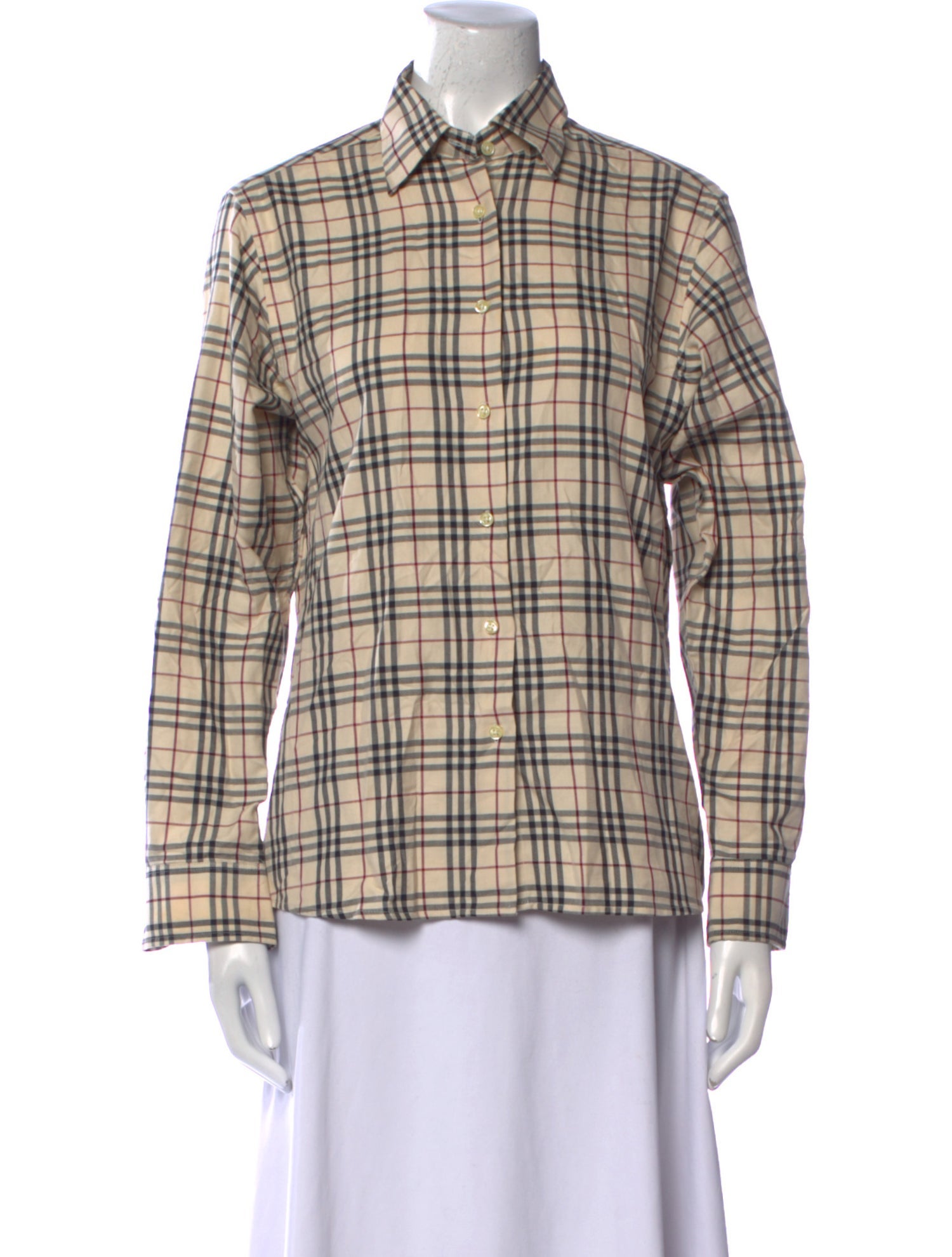 Burberry London Vintage Plaid Print Button-Up Top