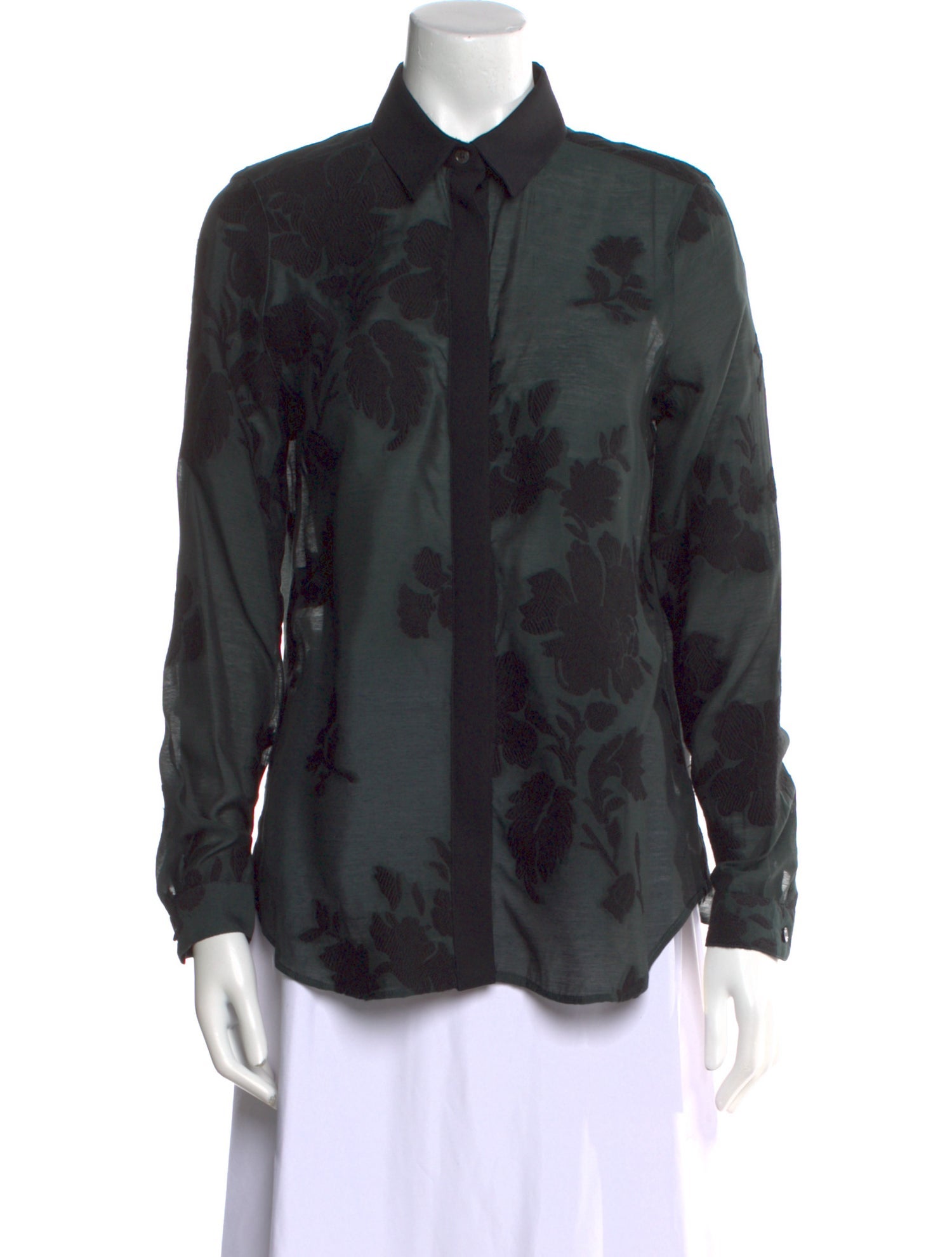 Burberry London Floral Print Long Sleeve Button-Up Top
