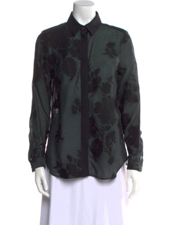 Burberry London Floral Print Long Sleeve Button-Up Top