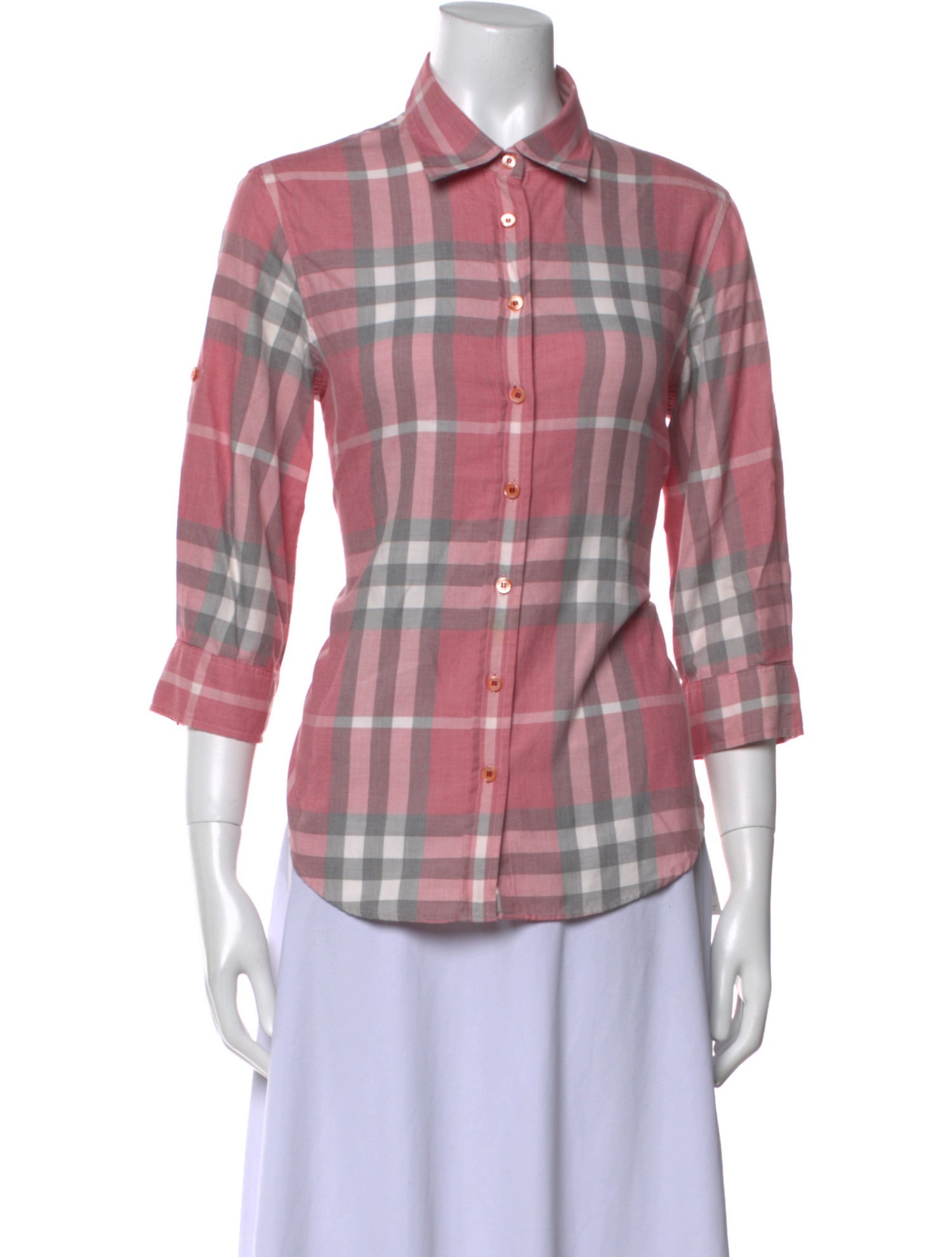 Burberry London Vintage Plaid Print Button-Up Top