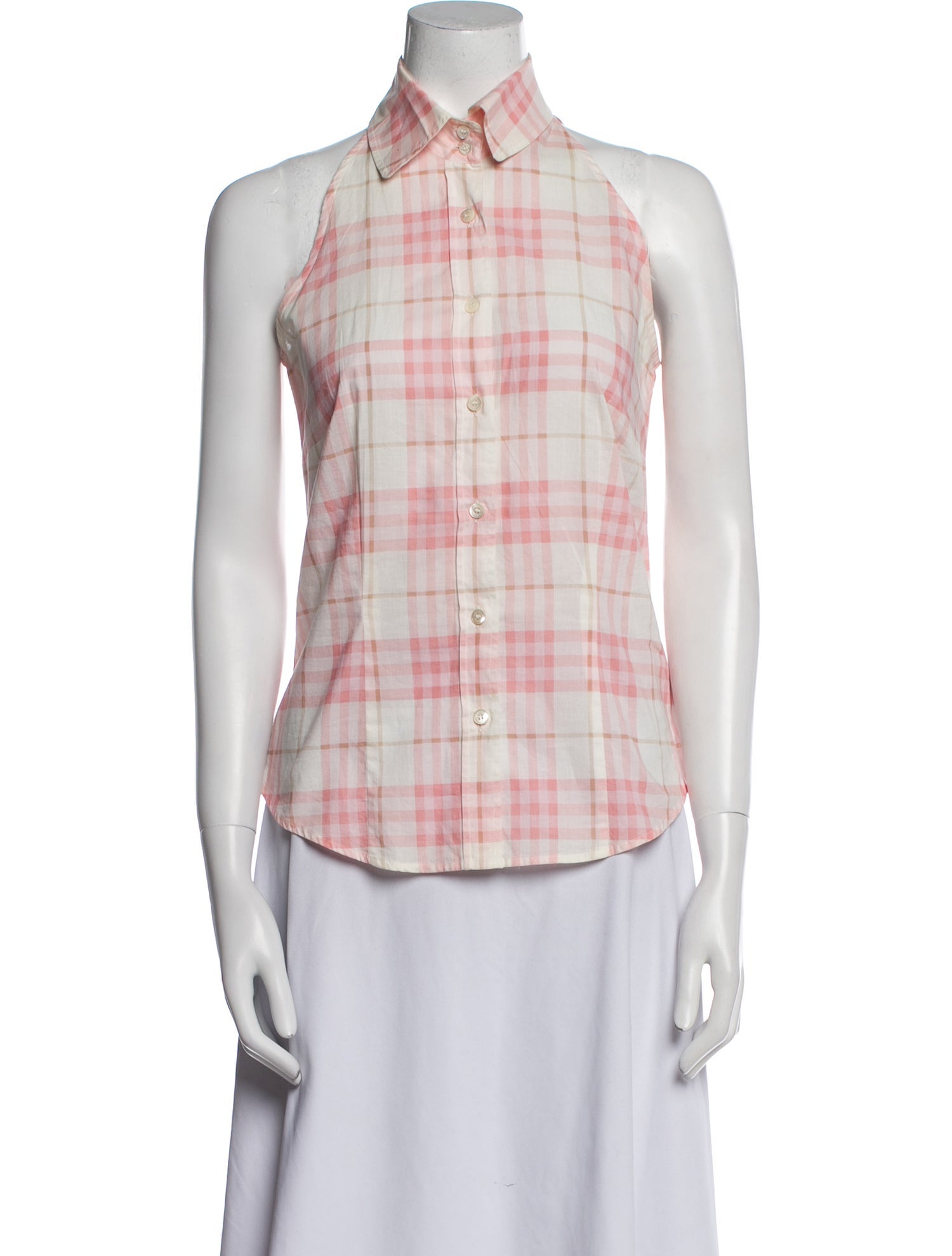Burberry London Plaid Print Sleeveless Button-Up Top