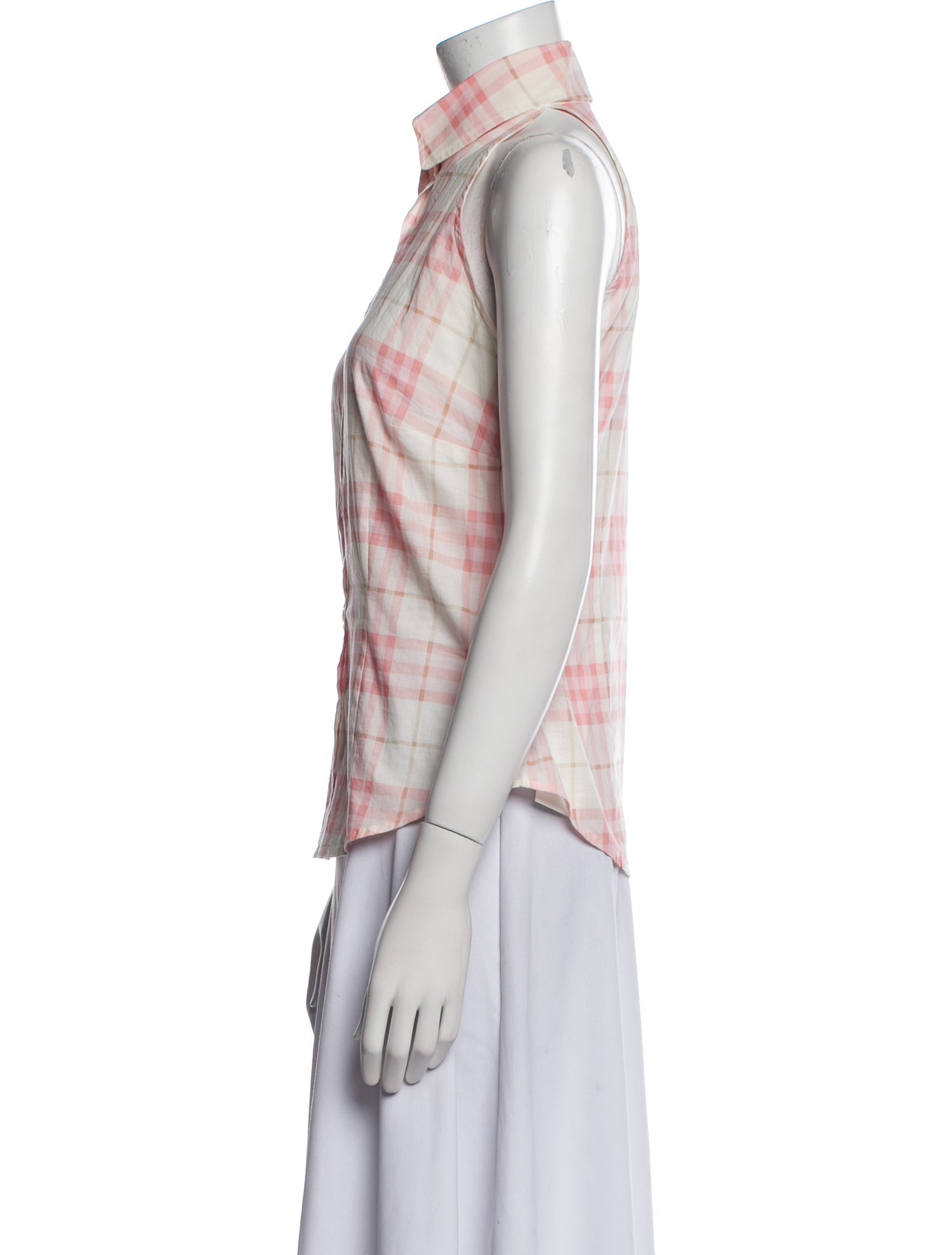 Burberry London Plaid Print Sleeveless Button-Up Top