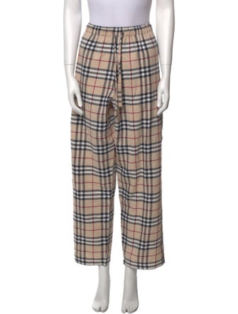Burberry London Plaid Print Wide Leg Pants