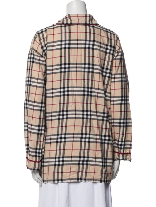 Burberry London Plaid Print Long Sleeve Button-Up Top